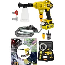 Alman 999 Vf 20 Ah 100 Bar Kömürsüz Şarjlı Oto Yıkama Makinesi Çift Akülü Bahçe Yıkama Makinası Sarı