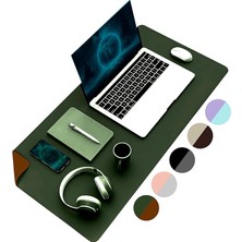 Çift Renk Dikişli Pu Deri Masa Matı 80X40 cm Mousepad, Su Geçirmez Masa Sümeni, Çift Taraflı Kullanım, Dizüstü Bilgisayar/ofis/ev Için, Kaymaz Taban (Koyu Yeşil ve Taba)