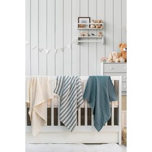 Örtü & Battaniye 3'lü SET%100 Pamuk Oeko-Teks Sertifikalı 80X70 cm (Mavi-Ekru)