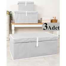 Kapısı Çok Amaçlı Düzenleyici Kapaklı Sandık Tipi Kutu Hurç Organizer 3 Lü Set (Gri, Mega Plus 70 x 40 x 30)