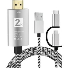 HDMI Dönüştürücü Kablo, 1080P Hd Görüntü, 8 Kanal Dijital Ses, 2 Metre, Akıllı Şarj Özellikli