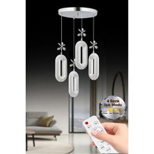 Eclipse Model 4'lü Gümüş Kumandalı 3 Renk Modu Ledli Kristal Taşlı Modern Salon Mutfak Oturma Odası LED Avize