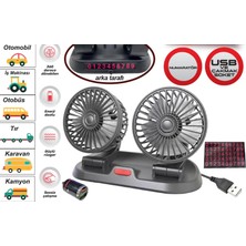 Ekolmaks Vantilatör 12V USB Soketli Torpido Üstü 2 Li +Numaratörlü