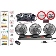 Ekolmaks Vantilatör 12V USB Soketli Torpido Üstü 3 Lü+Numaratörlü