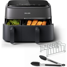 Philips Airfryer 3000 Serisi Ikili Sepet, 2 Sepetli Sıcak Hava Fritözü ve Kahvaltı Seti, 9 L, Rapidair Plus Teknolojisi, %90 Daha Az Yağ, Enerji Tasarruflu, Homeıd Uygulaması (NA350/03)