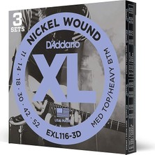 EXL116 Nikel Sargı Elektrikli Gitar Teli, Orta Üst/ağır Alt, 11-52, 3 Set (EXL116-3D)
