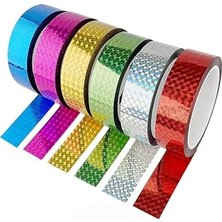 Hologram Bant 6 Renk 1 Paket 18MM x 3 Metre Yaldızlı Metalik Desenli Fosforlu Hologram Bant Hobi Tasarım
