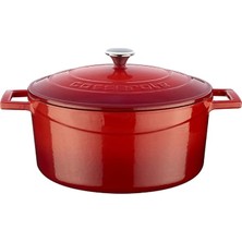 Metal Döküm Yuvarlak Tencere, 24 Cm, Kırmızı