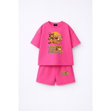 Fasardi Super Bear Adventure Süper Ayı Baskılı Oversize %100 Pamuk Tişört Şort 2li Çocuk Takım