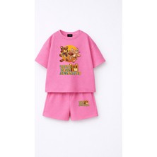 Fasardi Super Bear Adventure Süper Ayı Baskılı Oversize %100 Pamuk Tişört Şort 2li Çocuk Takım