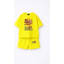 Fasardi Super Bear Adventure Süper Ayı Baskılı Oversize %100 Pamuk Tişört Şort 2li Çocuk Takım