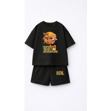 Fasardi Super Bear Adventure Süper Ayı Baskılı Oversize %100 Pamuk Tişört Şort 2li Çocuk Takım