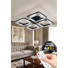 Yakamoz Model Siyah Kumandalı 4"lü Ledli 3 Renk Modu Kristal Salon Mutfak Yatak Çocuk Odası Avize