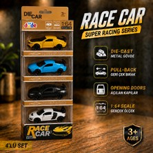 4'lü Die Cast Metal Spor Araba Seti – 1:64 Ölçek - Çek Bırak Mekanizmalı - Açılır Kapı & Bagaj - Kutulu Koleksiyon