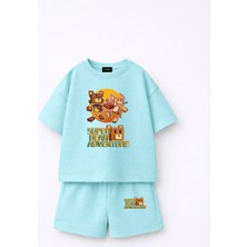 Fasardi Super Bear Adventure Süper Ayı Baskılı Oversize %100 Pamuk Tişört Şort 2li Çocuk Takım