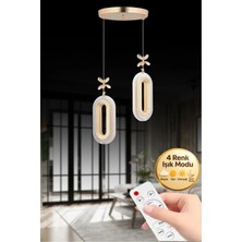Eclipse Model 2'li Gold Kumandalı 3 Renk Modu Ledli Kristal Taşlı Modern Salon Mutfak Oturma Odası LED Avize