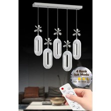 Eclipse Model 5"li Gümüş Kumandalı 3 Renk Modu Yemek Masası Oturma Çocuk Yatak Odası Modern Ledli Avize