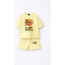 Fasardi Super Bear Adventure Süper Ayı Baskılı Oversize %100 Pamuk Tişört Şort 2li Çocuk Takım