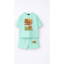 Fasardi Super Bear Adventure Süper Ayı Baskılı Oversize %100 Pamuk Tişört Şort 2li Çocuk Takım
