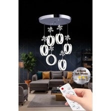 Aurea Model 6'lı Gümüş Kumandalı 3 Renk Modu Ledli Kristal Taşlı Modern Salon Mutfak Oturma Odası LED Avize