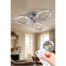 Yonca Model Gümüş Kumandalı 3"lü Ledli 3 Renk Modu Kristal Salon Mutfak Yatak Çocuk Odası Avize