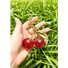 Wolawood Cherry 3D Kırmızı Kiraz Altın Detaylı Çanta Süsü & Anahtarlık Charm Aksesuar, Trend Moda ~ Vişne Dekor Hediyelik Takı Özel Seri
