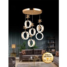 Aurea Model 6'lı Gold Kumandalı 3 Renk Modu Ledli Kristal Taşlı Modern Salon Mutfak Oturma Odası LED Avize