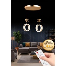 Aurea Model 2’li Kristal Taşlı Kumandalı Gold 3 Renk Modu Ledli Salon Mutfak Oturma Odası Sarkıt LED Avize