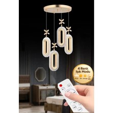 Eclipse Model 4'lü Gold Kumandalı 3 Renk Modu Ledli Kristal Taşlı Modern Salon Mutfak Oturma Odası LED Avize