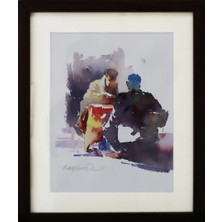 Muguetarts Oyun Aşıkları Orjinal Suluboya Tablo - Mehmet Najafzadeh Eseri 38X32 cm