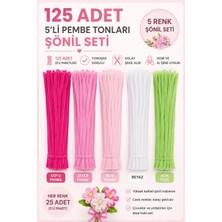 Hobialem 125 Adet 5'li Pembe Tonları Şönil Seti (Koyu Pembe, Şeker Pembe, Açık Yeşil, Açık Pembe, Beyaz)