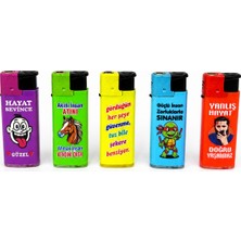Onr Store Komik Sözlü Renkli Çakmak Seti 5\'li Gazlı Çakmak Koleksiyonu Eğlenceli Tasarım