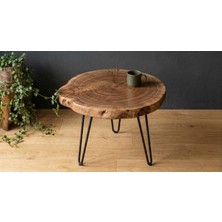 Pera Home Doğal Masif Ceviz Kütük Yan Sehpa - Firkete Metal Ayaklı Ahşap Sehpa - Tekli Zigon Sehpa - Small 20–25 cm