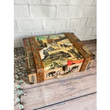 By Pınar Yüksel Vintage Desenli Dekoratif Ahşap Bavul,dekoratif Kutu