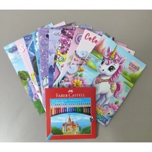 Ada Çanta Kırtasiye Kız Çocuk 10 Adet Stickerli Boyama Kitabı Seti ve 24 Lü Kuru Boya Kalemi FC5096843