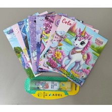Ada Çanta Kırtasiye Kız Çocuk 10 Adet Stickerli Boyama Kitabı Seti ve 12 Li Tüp Kuru Boya Kalemi NS6006846