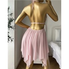 Jesica Bella Pembe Kelebek Nakışlı Şifon Gecelik - Sırt Dekolteli Fantazi Babydoll Takımı - LB-196
