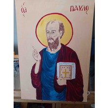 Aziz Pavlos (St. Paul) Ikonası – Geleneksel Teknikle El Yapımı Sanatsal Tablo 35X50 cm