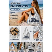 NO BAG Metalik Gümüş Oversize Shopper Çanta – Büyük Boy Omuz / Plaj / Alışveriş Çantası 44x56 cm