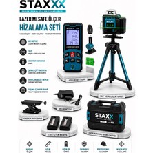 Staxx Power Lazer Mesafe Ölçer ve 360° Yeşil Lazer Terazi Seti 80 Metre Tripodlu Profesyonel Ölçüm Kiti