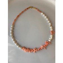 Anetta Jewelry Kadın Turuncu Mercan ve Doğal Taş Incili Tasarım Kolye( 40 Cm)