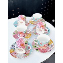 LuckyArt Peony Bone 6'lı Çay Fincanı Seti