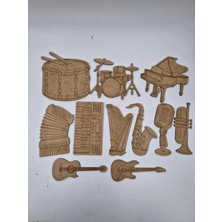 Mu Art Ahşap 11 Adet Ahşap Boyama Müzik Aletleri Serisi Tüm Set Montessori 15 cm