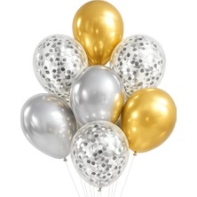 Patladı Gitti Mezuniyet Parti Seti – Gold Gümüş Balon Seti Kutup Yıldızlı Konsept 10’lu Balon Seti