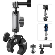 Bemy Ticaret Motosiklet Gidonu Bisiklet Montaj Kelepçeleri Için Gopro Hero 13 12 11 10 9 Djı Osmo Action 5 Pro 4 3 INSTA360,360° Çift Top Başlı Kelepçe Tutucu 1/4-20 mm Kamera ve Telefon Için Adaptör
