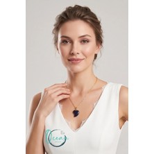 Ocean Desing Ocean Design Işıltılı Gece Mavisi Yıldız Taşı Yarı Kalp Kadın Kolye - 45 cm Kararmaz Zincir Doğal Taş