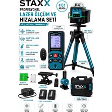 Staxx Power Şarjlı Lazer Mesafe Ölçer 80M Lazer  + 360 Derece Yeşil Lazer Hizalama Cihazı Profesyonel Set