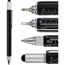Bemy Ticaret Fonksiyonlu Kalem - 6'ları 1 Arada - Çok Fonksiyonlu ve Sağlam Alüminyum Kendın Yap Kalem Tornavida, Stylus, Seviye Kabarcığı, Cetvel ve Phillips Düz Başlı Uç, Erkekler ve Kadınlar Için Harika Hediye