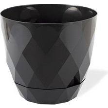 Bemy Ticaret Yakamoz Prizma Saksı Drenajlı Tabaklı Plastik Çiçek Saksısı (Antrasit, 4.8 Lt)