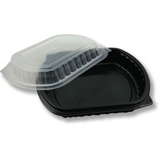 ŞEYLİŞEYLER Şeylişeyler - Mikrodalga Uyumlu Sızdırmaz Sıcak Yemek Kabı 100 Adet - Siyah Paket Servis Gıda Kabı (Kapak Dahil Set)